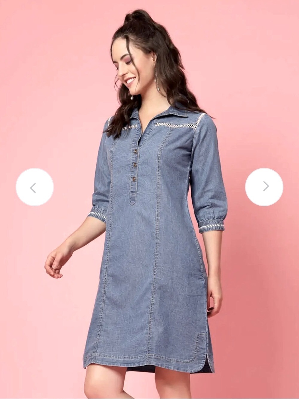 PlusS Light Blue Denim Shirt Dress with Decorative Trim 1X